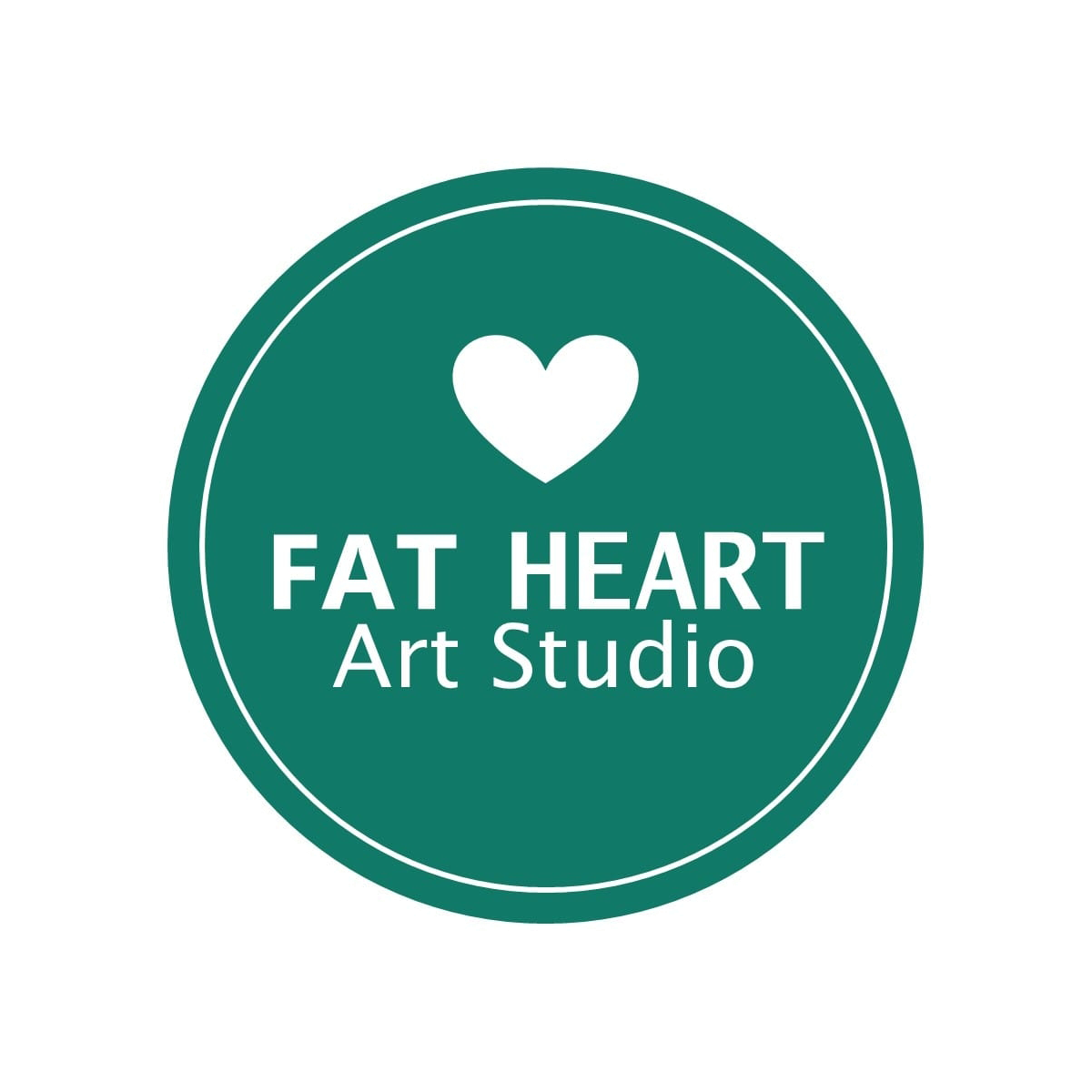 A green circular logo features a white heart, and the text Fat Heart Art Studio