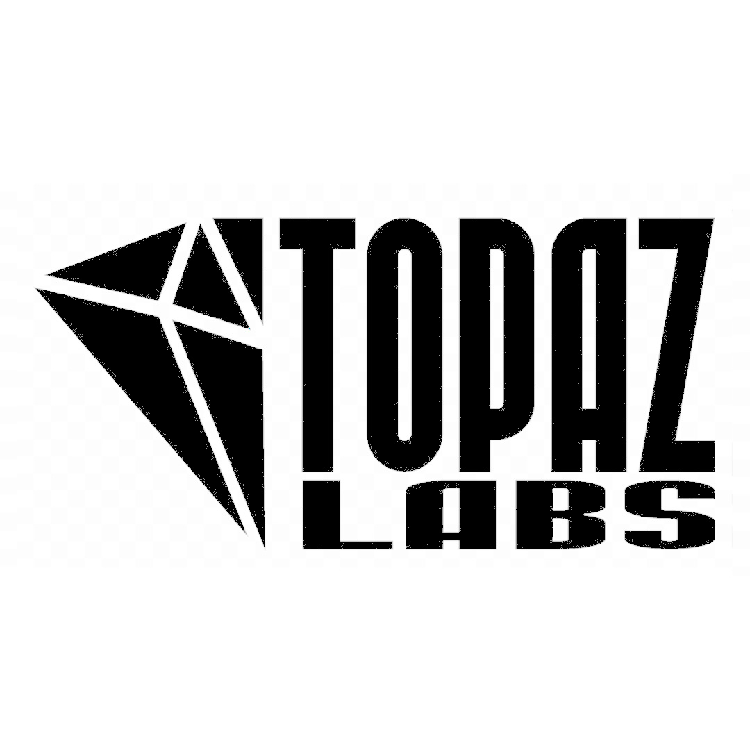 Black text next to a stylized crystal reads, Topaz Labs