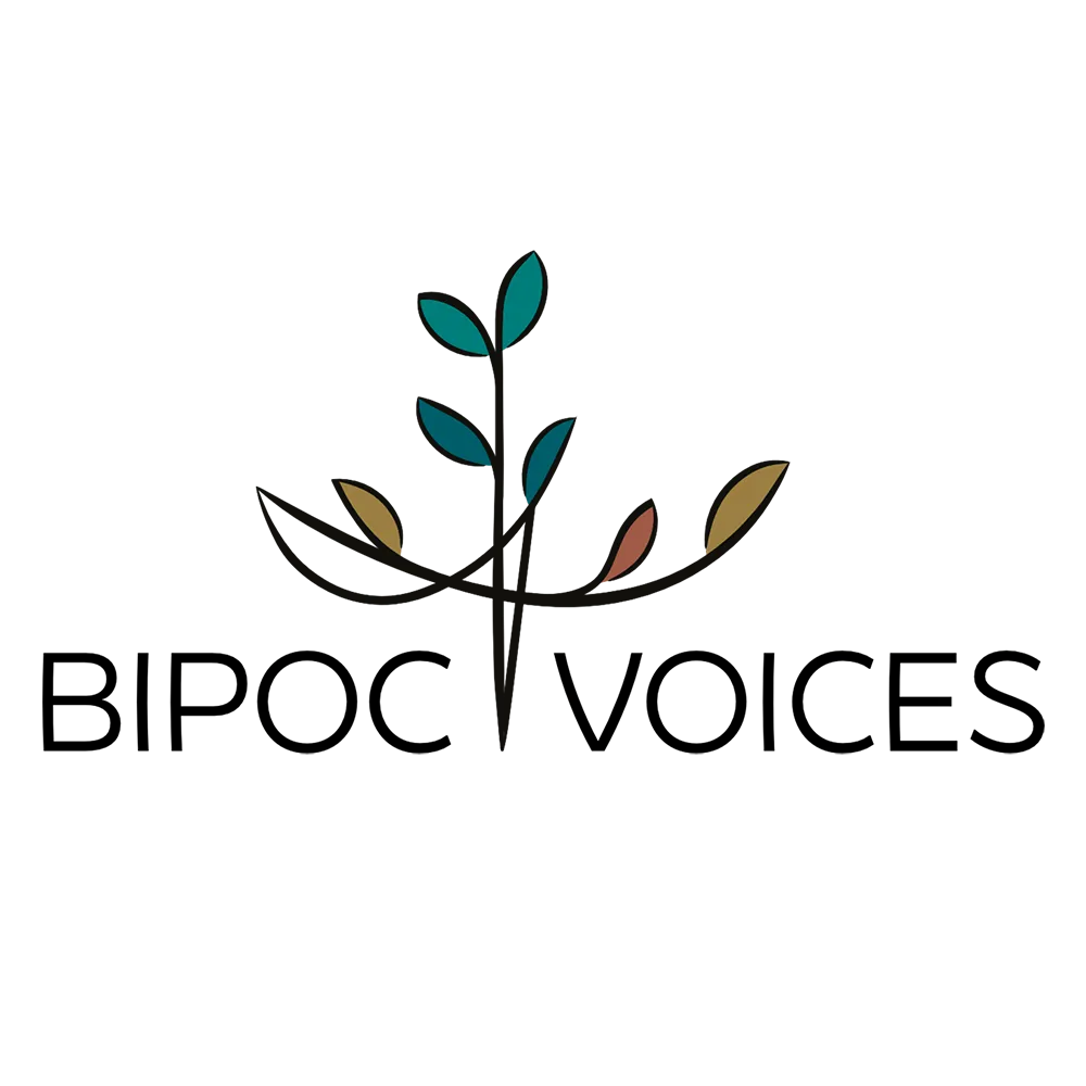 BIPOC Voices logo with a stylized tree featuring multi coloured leaves