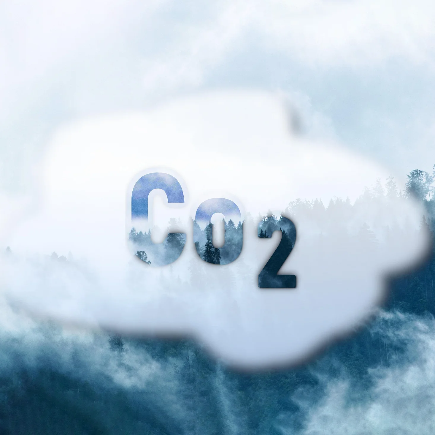 Misty illustration of the word CO2 in front of a white cloud