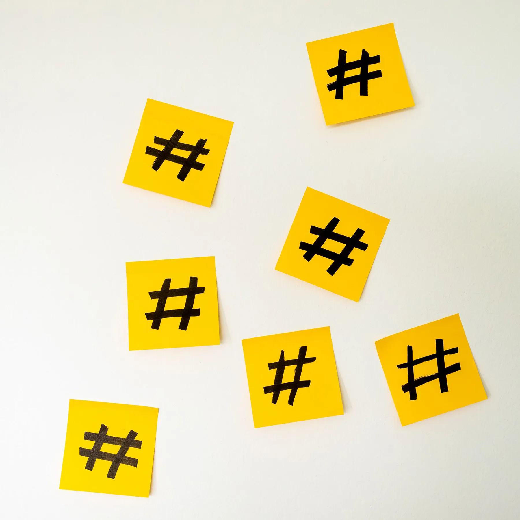 A bunch of post-it notes with hashtags