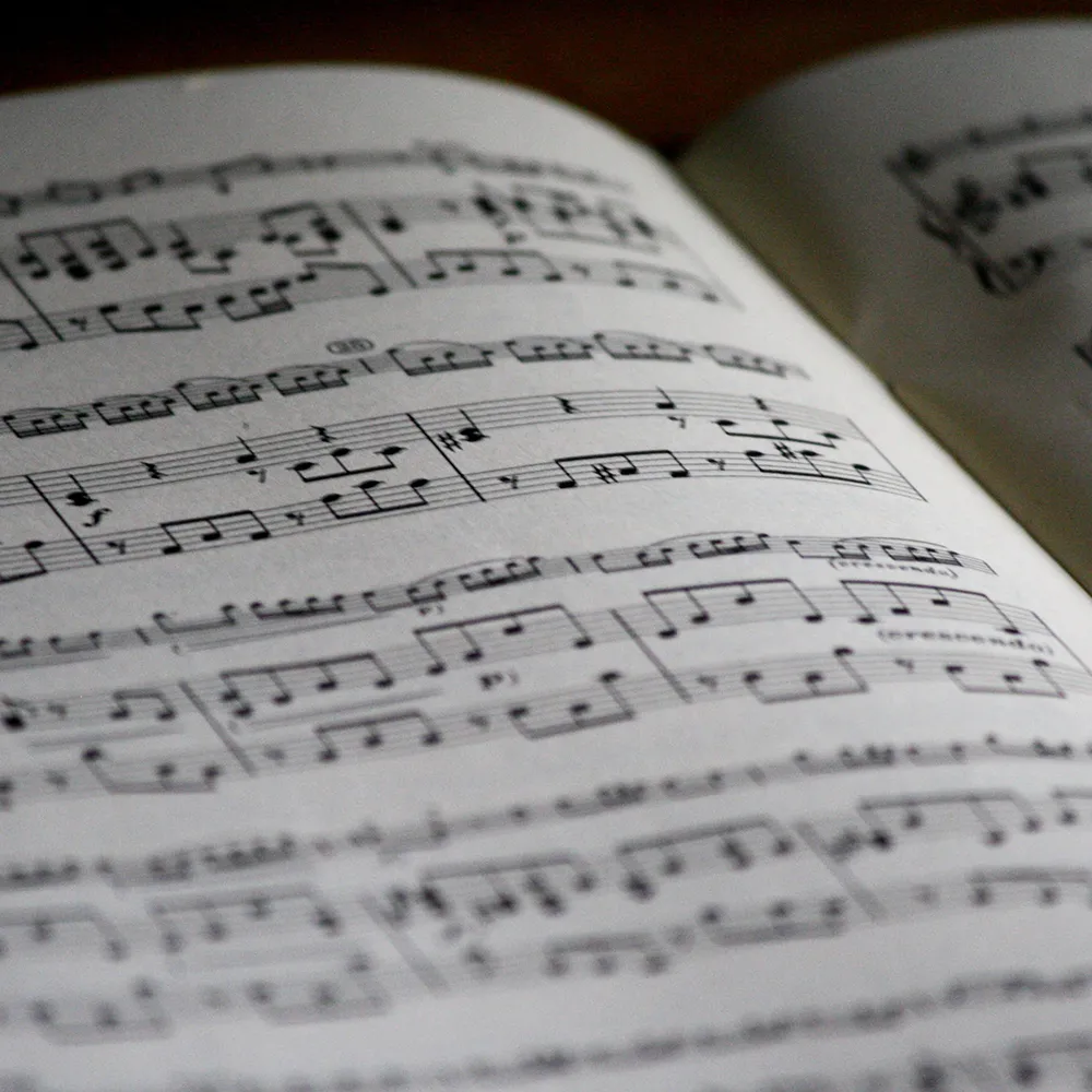 Black and white closeup of sheet music