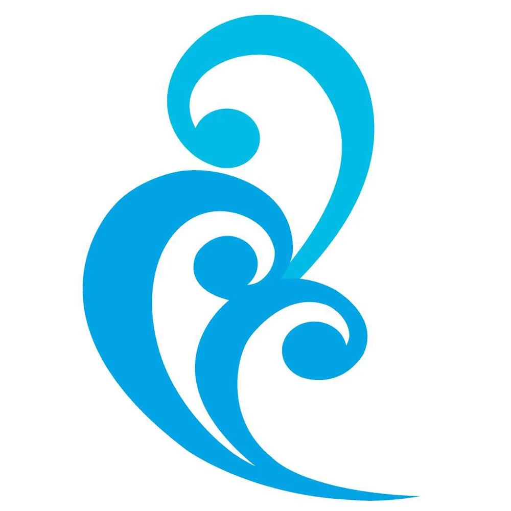 Canadian League of Composers logo with three blue curliques that look like bass clefs